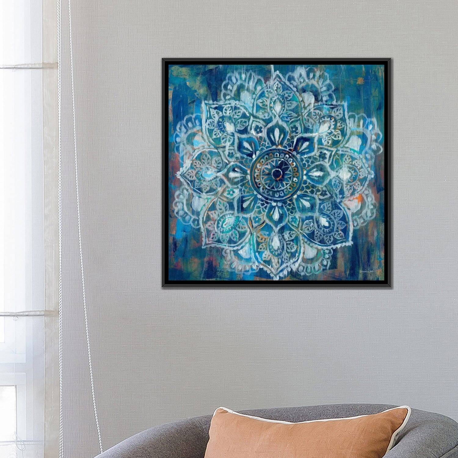 iCanvas "Mandala in Blue II" by Danhui Nai Framed Canvas Print Bed